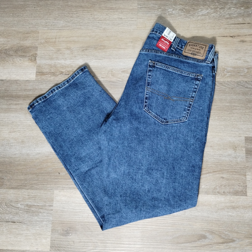 Levi Strauss Signature Gold Dark Blue Denim Jeans Men 40×30 Straight Leg Relaxed